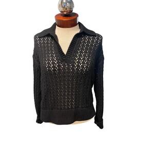 Loft NEW Black Open Knit Sweater Black Long Sleeve Chunky Size XS